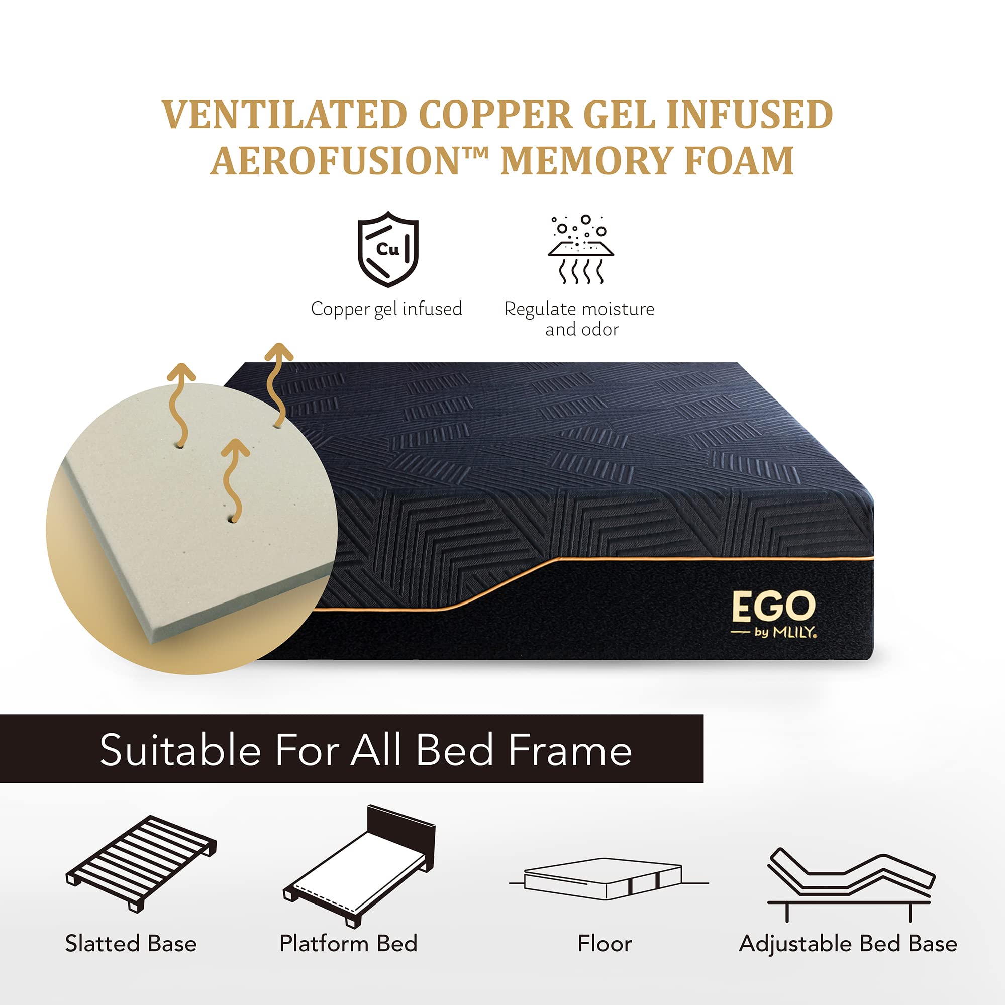 EGOHOME 14 Inch Queen Memory Foam Mattress Mattress for Back Pain  Cooling Gel Mattress Bed in a Box  Made in USA  CertiPUR-US Certified  Therapeutic Medium Mattress  60